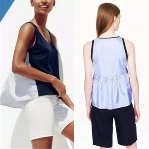 J Crew Navy Stripe Silk Linen Peplum Tank Top M